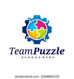 Gear Puzzle logo design vector template, Vector label of puzzle, illustration, Creative icon, design concept