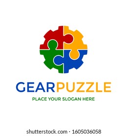 Gear Puzzle vector logo template. This design use game style.