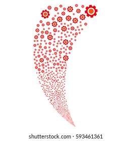 Gear random fireworks stream. Vector illustration style is flat intensive red and orange iconic symbols on a white background. Object fountain done from scattered design elements.