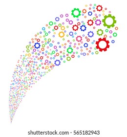 Gear random source stream. Vector illustration style is flat bright multicolored iconic symbols on a white background. Object fountain done from symbols.