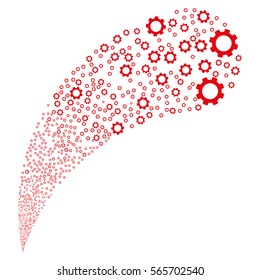 Gear random source stream. Vector illustration style is flat red iconic symbols on a white background. Object fountain combined from pictographs.