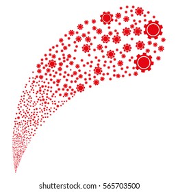 Gear random source stream. Vector illustration style is flat red iconic symbols on a white background. Object fountain organized from symbols.