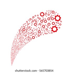 Gear random source stream. Vector illustration style is flat red iconic symbols on a white background. Object fountain made from icons.