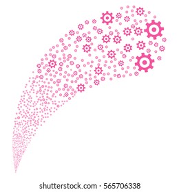 Gear random source stream. Vector illustration style is flat pink iconic symbols on a white background. Object fountain done from pictograms.