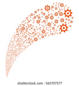 Gear random source stream. Vector illustration style is flat orange iconic symbols on a white background. Object fountain combined from icons.