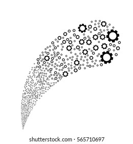 Gear random source stream. Vector illustration style is flat black iconic symbols on a white background. Object fountain organized from pictographs.
