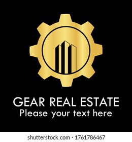 Gear real estate logo template illustration. suitable for agent, industry, equipment, web, property, consultant, etc