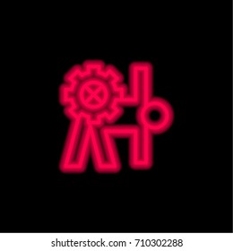 Gear red glowing neon ui ux icon. Glowing sign logo vector