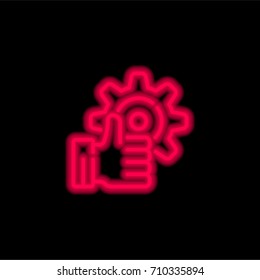 Gear red glowing neon ui ux icon. Glowing sign logo vector