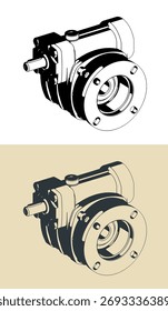 Gear reducer motor stylized vector illustrations