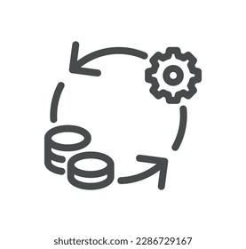Esquema del icono relacionado con el engranaje y vector lineal.