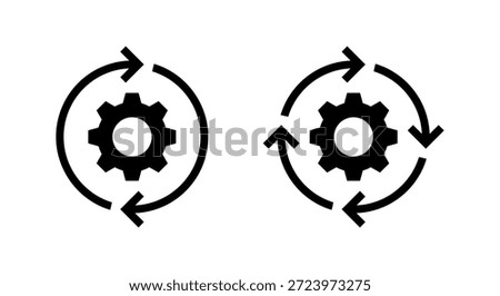 Gear reload icon with circular arrow. System update, process cycle, and settings refresh symbol