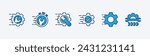 Gear repair icon set. Fast or quick time to fix icon. Wrench, speed with check mark. Containing maintenance, service, support, technical, engineering, setting, setup. Vector illustration