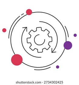 Gear with Reprocessing Sign icon, Recycling Process Gear, Sustainable Industry Symbol, Circular Process Icon, Eco-Friendly Technology Gear, vector