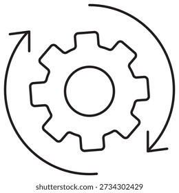 Gear with Reprocessing Sign icon, Recycling Process Gear, Sustainable Industry Symbol, Circular Process Icon, Eco-Friendly Technology Gear, vector