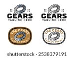 gear ring engine colorful logo design set for garage, automotive, motorcycle club mechanical gear, jagged, serrated crossed illustration outline badge logo template for racing sport 