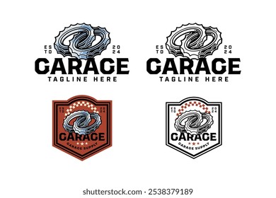 gear ring engine with infinity, infinite shape colorful logo design set for garage, motorcycle club gear engine with endless, loop shape illustration outline badge logo template for racing sport 