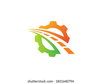 Gear and road pattern symbol for business, industry, service logo design illustration.