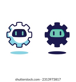 Icono de engranaje y robot. Icono de tecnología para el volante, el engranaje y la ilustración del vector del robot