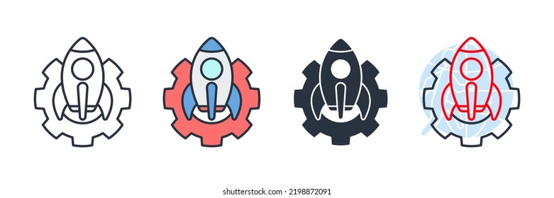 Gear rocket icon logo vector illustration. development symbol template for graphic and web design collection
