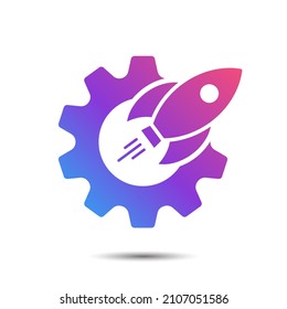 Gear Rocket Logo Icon For Brand Elevate, Launch Business Startup Project Management