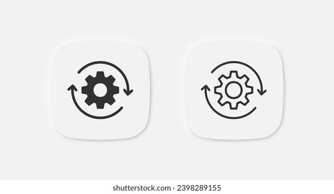 Gear rotate icon. Arrow process symbol. Cog work signs. Update wheel symbols. Repeat cogwheel icons. Vector isolated sign.