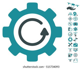 Gear Rotation Direction icon with bonus nanocopter tools symbols. Vector illustration style is flat iconic symbols on white background.