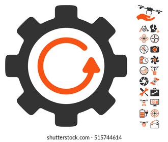 Gear Rotation Direction icon with bonus quadrocopter tools clip art. Vector illustration style is flat iconic symbols on white background.