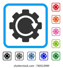 Gear Rotation Direction icon. Flat grey pictogram symbol inside a light blue rounded squared frame. Black, gray, green, blue, red, orange color versions of Gear Rotation Direction vector.