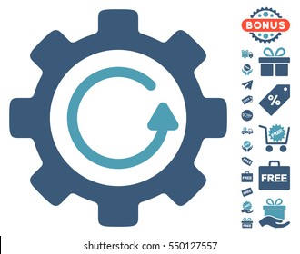 Gear Rotation Direction icon with free bonus pictograms. Vector illustration style is flat iconic symbols, cyan and blue colors, white background.