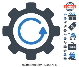 Gear Rotation Direction icon with free bonus pictures. Vector illustration style is flat iconic symbols, smooth blue colors, white background.