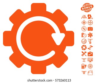 Gear Rotation Direction pictograph with bonus copter tools pictures. Vector illustration style is flat iconic symbols on white background.
