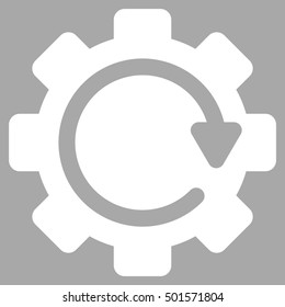 Gear Rotation Direction vector icon. Style is flat graphic symbol, white color, silver background.