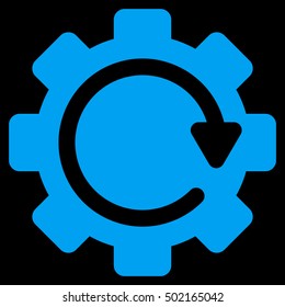 Gear Rotation Direction vector icon. Style is flat graphic symbol, blue color, black background.