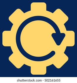 Gear Rotation Direction vector pictogram. Style is flat graphic symbol, yellow color, blue background.