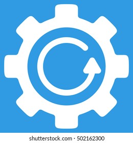 Gear Rotation Direction vector pictogram. Style is flat graphic symbol, white color, blue background.
