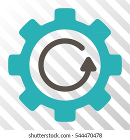 Gear Rotation Direction vector pictogram. Illustration style is flat iconic bicolor grey and cyan symbol on a hatched transparent background.