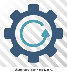 Gear Rotation Direction vector pictogram. Illustration style is flat iconic bicolor cyan and blue symbol on a hatch transparent background.