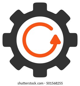 Gear Rotation Direction vector pictograph. Style is flat graphic bicolor symbol, orange and gray colors, white background.