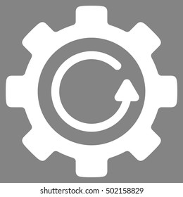 Gear Rotation Direction vector pictograph. Style is flat graphic symbol, white color, gray background.