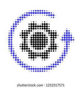 Gear rotation halftone dotted icon. Halftone array contains circle dots. Vector illustration of gear rotation icon on a white background.