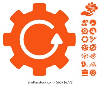 Gear Rotation icon with bonus options design elements. Vector illustration style is flat iconic orange symbols on white background.