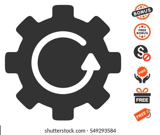 Gear Rotation icon with free bonus symbols. Vector illustration style is flat iconic symbols, orange and gray colors, white background.
