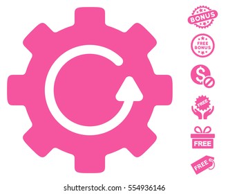 Gear Rotation pictograph with free bonus clip art. Vector illustration style is flat iconic symbols, pink color, white background.