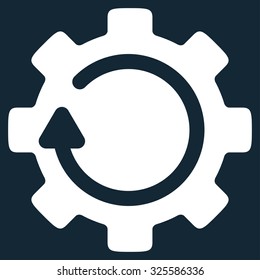 Gear Rotation vector icon. Style is flat symbol, white color, rounded angles, dark blue background.