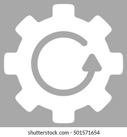 Gear Rotation vector icon. Style is flat graphic symbol, white color, silver background.