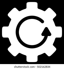 Gear Rotation vector pictogram. Style is flat graphic symbol, white color, black background.