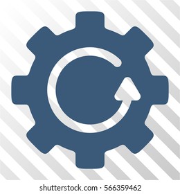 Gear Rotation vector pictograph. Illustration style is flat iconic blue symbol on a hatch transparent background.