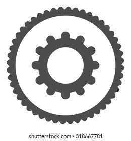 Gear round stamp icon. This flat vector symbol is drawn with gray color on a white background.