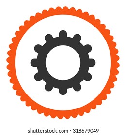 Gear round stamp icon. This flat vector symbol is drawn with orange and gray colors on a white background.